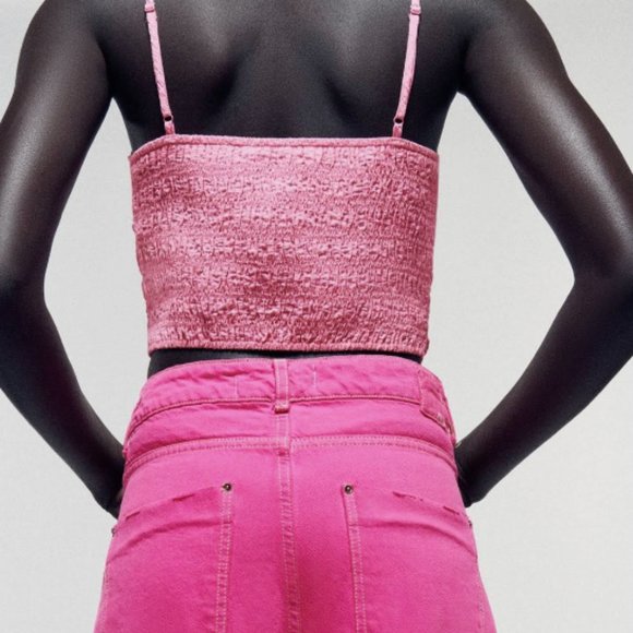 Zara Ruched/Draped Pink Crop Top - Picture 2 of 6